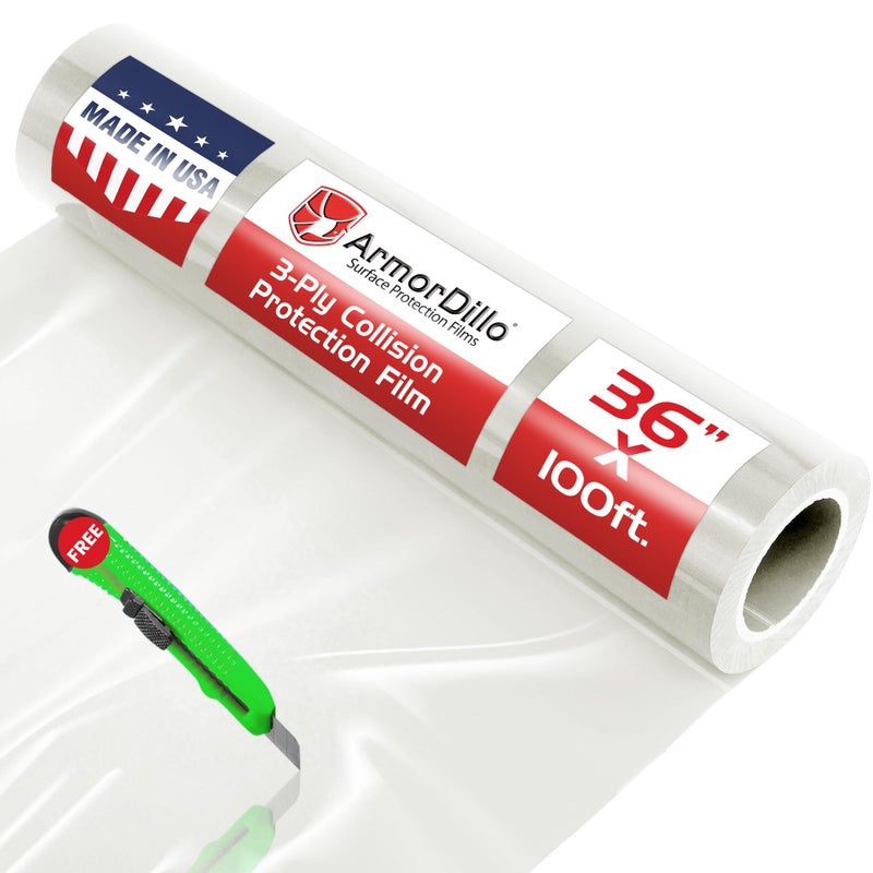 ArmorDillo High Tack Collision Wrap -Free Utility Knife. Full 3 Mil 3-Ply Self Adhesive Crash Wrap for Cars, Collision, Towing, Salvage & Auto Repair, 60 Day UVI Protection - 36" x100ft - Image 2